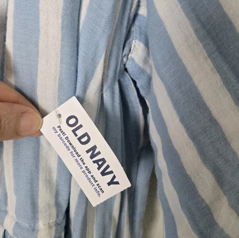 NWT Old Navy Waist Defined Puff Sleeve Light Blue Stripe Dress‎ Plus Size 3X